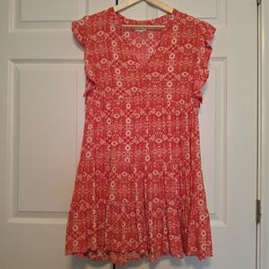 Ivy Flutter Sleeve Floral Orange Sundress Tiered & Flowy Medium